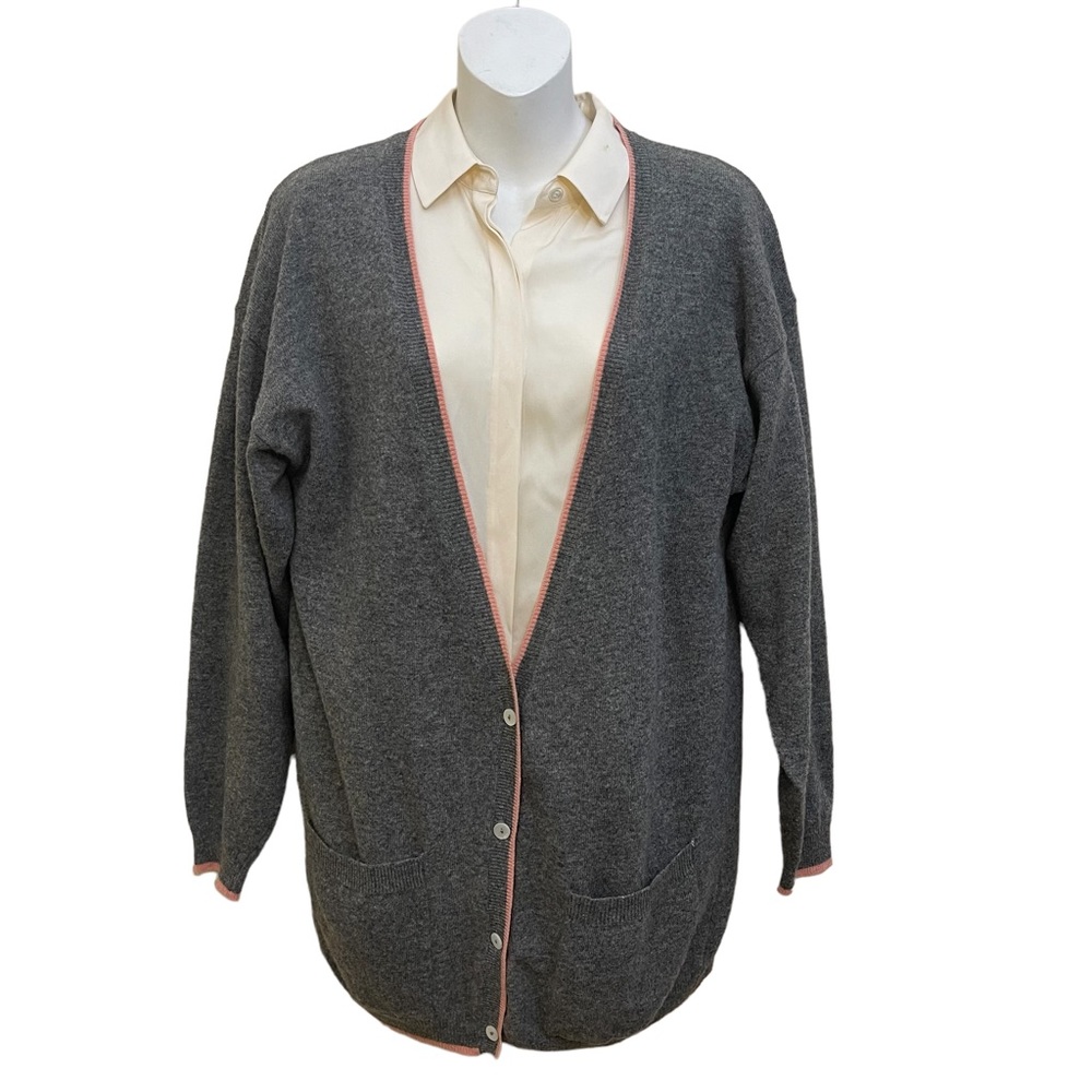 Vintage Jennifer Moore Classic Cardigan Sweater Gray Pink Size M